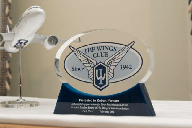Model airplane and the Wings Club Foundation's speaker appreciation gift