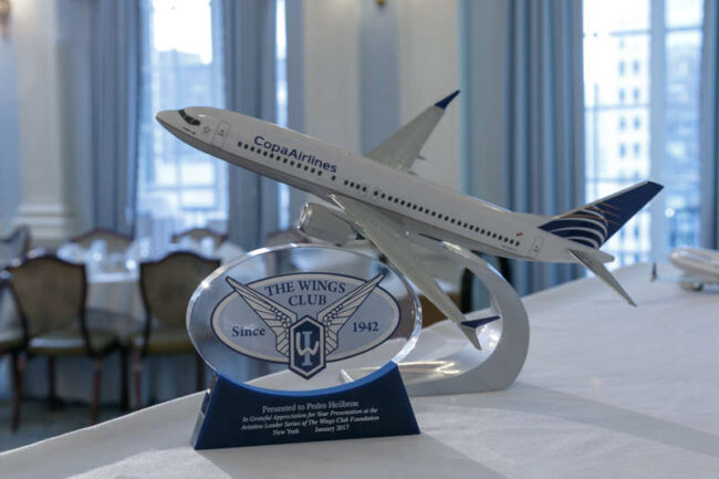 Copa model airplane and the Wings Club Foundation's speaker appreciation gift